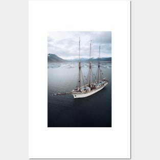 Sailing Ship in front of a Mountain Valley in Norway Posters and Art